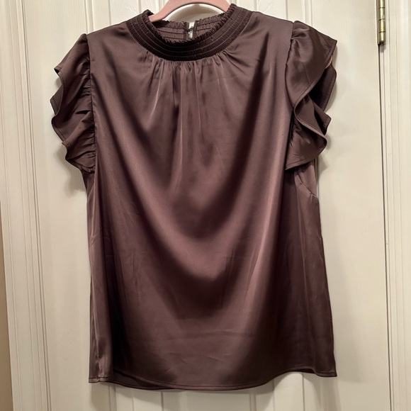 Chic Satin Ruffle Sleeve Blouse - Picture 1 of 6